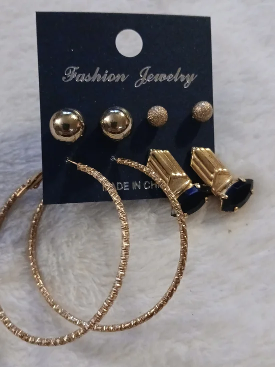 Fashion Jewelry Gold & Black Mixed Earring Set - 4 Pairs NEW ON CARD!