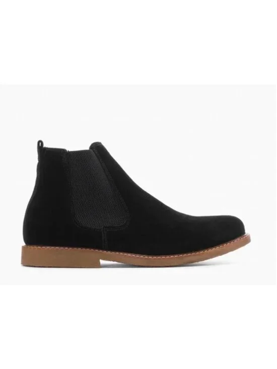 Men's Black Suede Chelsea Boots - Slip-On Dress Casual