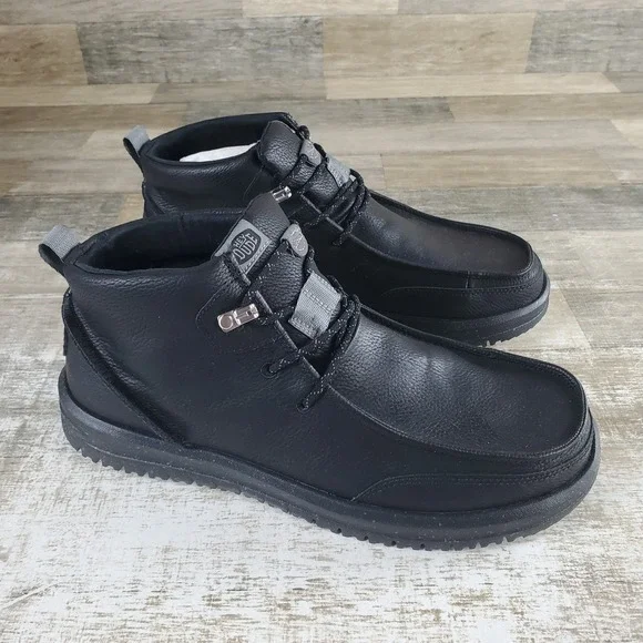 HEYDUDE‎ Bradley Chukka Classic Mens Ankle Boots Sz 11 M Black Leather Lace Up
