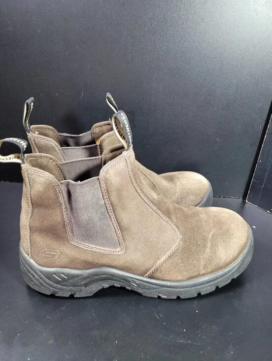 Skechers Tapter Steel Toe Work Boots Mens 8.5 Brown Suede Chelsea EH 77537