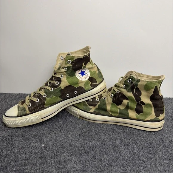 VTG 80s Converse All Star Hi Top Camouflage USA Duck Camo Chuck Taylor Size 13