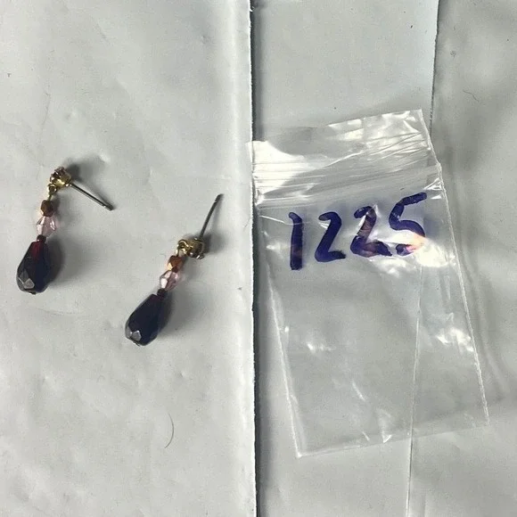 Dangle Drop‎ Earrings Dark Blue Purple Beaded Gold Tone Women's Jewelry