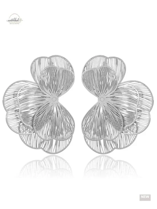 Large Floral Hoop Dangle Earrings Lightweight Metal Statement Earrings