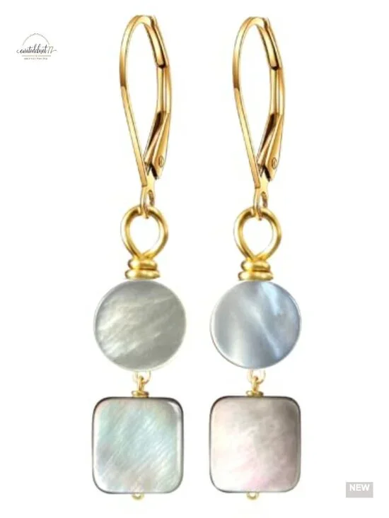 14K Yellow Gold Plated Natural Shell Dangle Drop Earrings