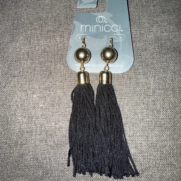 Minicci Black and Gold‎ Statement Tassel Earrings