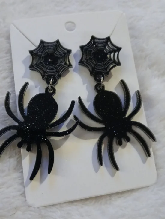Spider & Web Halloween Sparkly Gothic Dangle Earrings NEW ON CARD