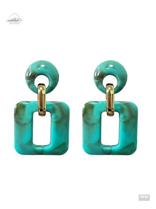Tortoiseshell Acrylic Hollow Square Drop Earrings Geometric Retro Lightweight