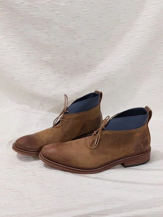 Cole Haan Brown Leather Chukka Boots with Navy Collar Size 9