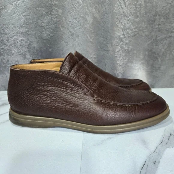 Loro Piana Open Walk Ankle Boots Mens 40/7 Brown Deerskin Leather Slip On Chukka