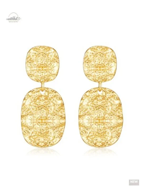 Hammered Textured Double Disc Drop Earrings, Lightweight Abstract Statement