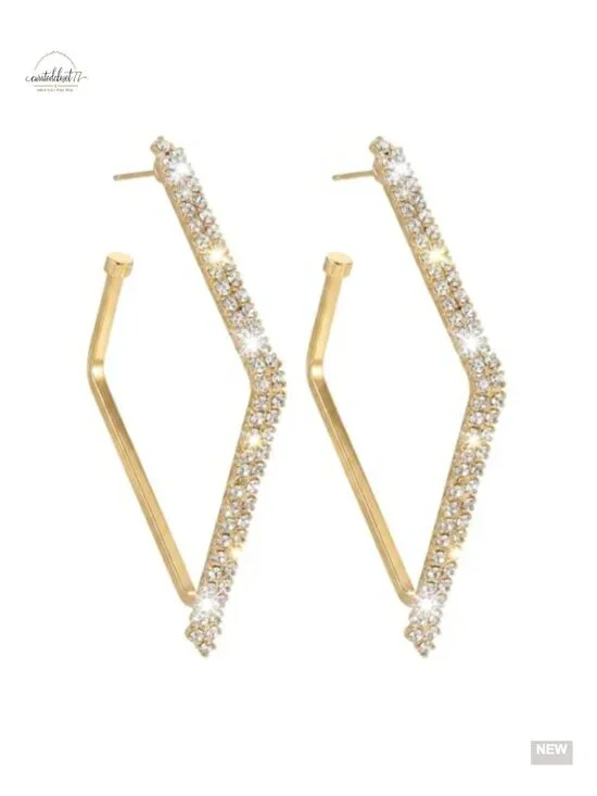 Gold Plated Drop Dangle Earrings - Statement Rhinestone Geometric Jewelry