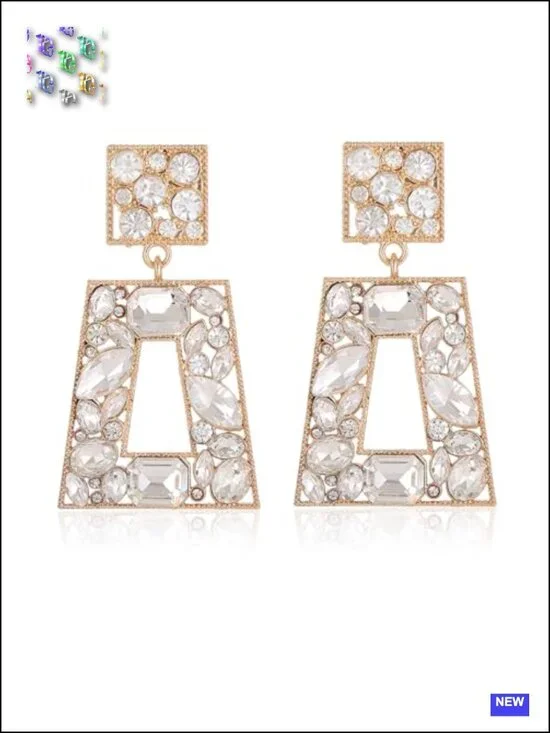 Rhinestone Rectangle Statement Drop Dangle Earrings Chunky Geometric