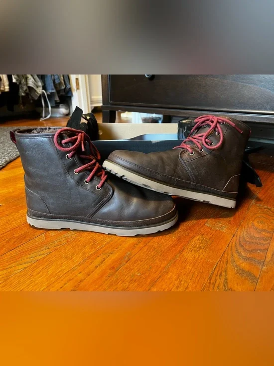 UGG Men's Brown Leather Chukka Boots with Red Laces (w/ additional brown laces)