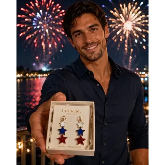🧚🏻‍♀️ Influence New York NWT Patriotic Star Drop Earrings Hypoallergenic 🎆
