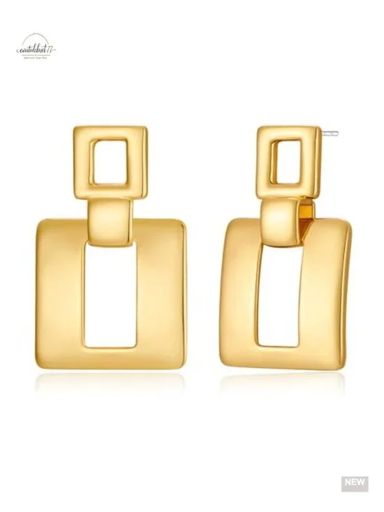 Geometric Square Dangle Earrings Hypoallergenic Brass