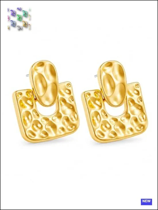 Chunky Hammered Geometric U-Shape Stud Earrings Statement Lightweight Vintage