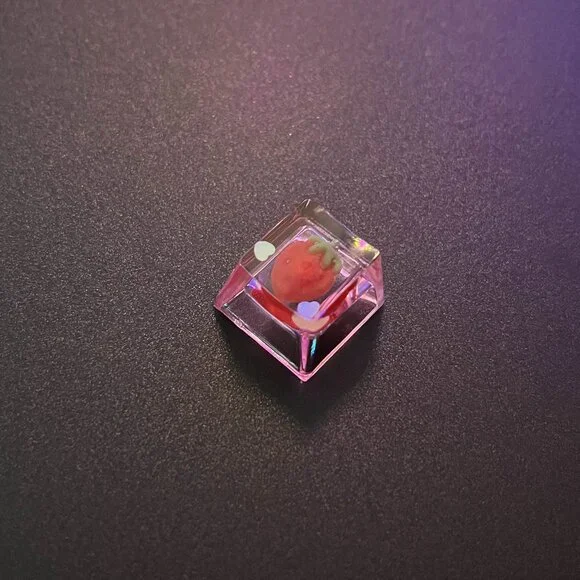 Pink Translucent Strawberry Keycap for OEM Mechanical Keyboard with Cross Axis
