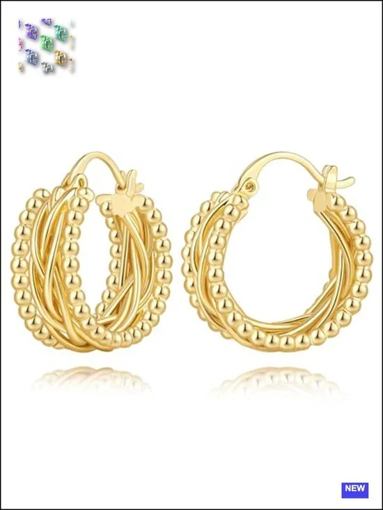 14k Gold Plated Twisted Hoop Earrings for Women Sculptural Design 23mm