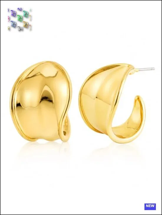 Chunky 14K Gold Plated Sculptural C-Shaped Earrings, Lightweight Hypoallergenic
