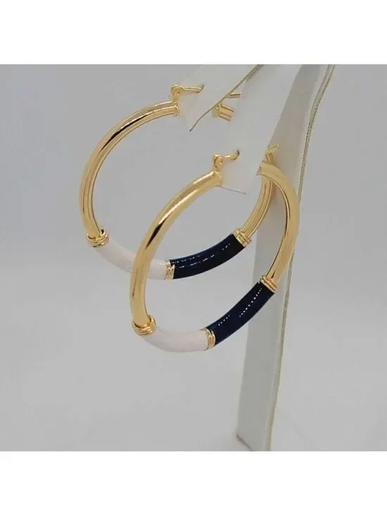 Brazilian 18k Gold Filled Blue/white Hoops Earrings