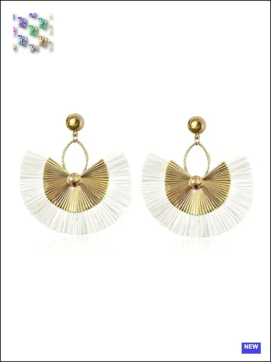 Straw Tassel Statement Earrings Bohemian Geometric Handmade Dangle Earrings