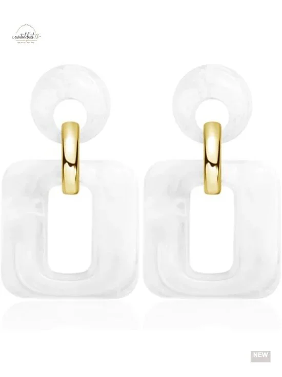 Resin Geometric Hollow Square Dangle Drop Earrings Stud Backing