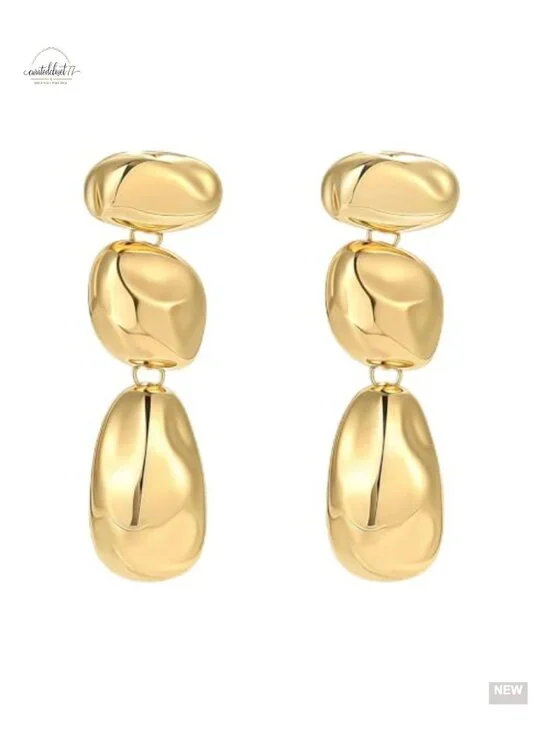 Chunky Drop Earrings, Long Gold Geometric Dangle Earrings, Stainless Steel,