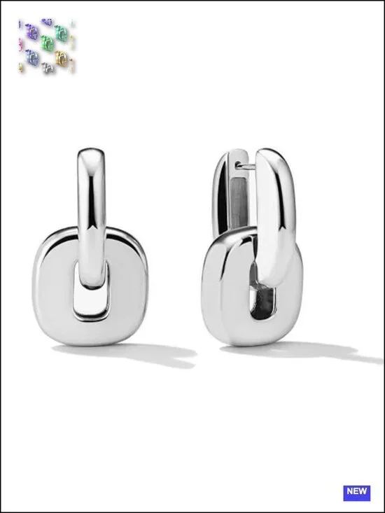 Convertible Chunky Hoop Earrings with Detachable Link, Two Tone Silver and Gold