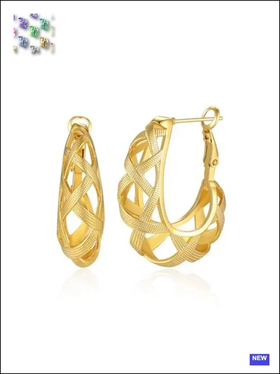 Interwoven Braided Hoop Earrings, 18K Gold Plated, Hypoallergenic, Hinged