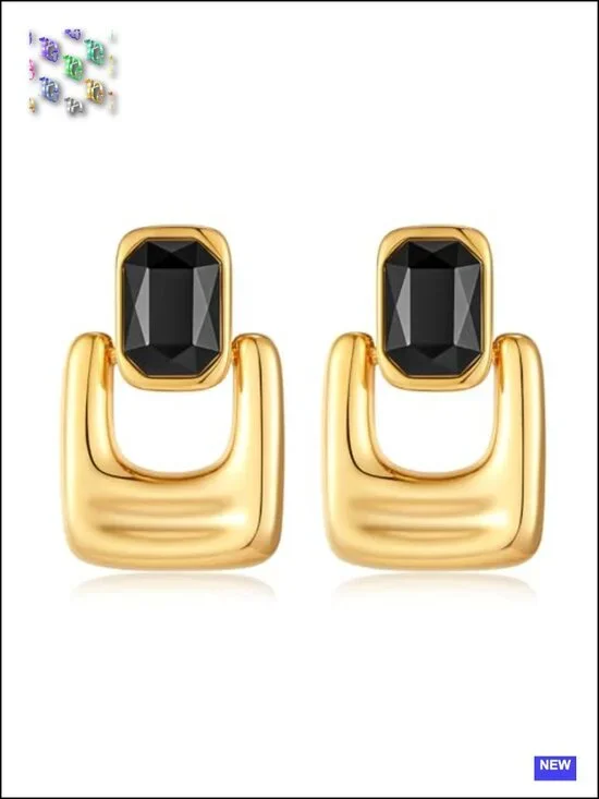 Chunky Geometric Square Drop Dangle Earrings Gold Plated Copper