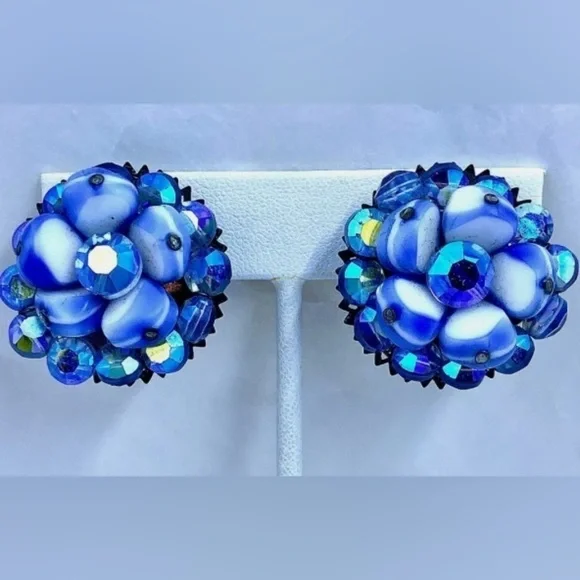 Vintage ALICE CAVINESS Blue Clip Earrings