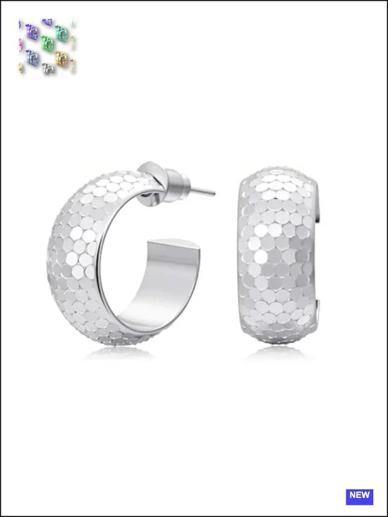 Small Half Huggie Hoop Earrings Wide Chunky 18K Real Gold Plated 925 Sterling