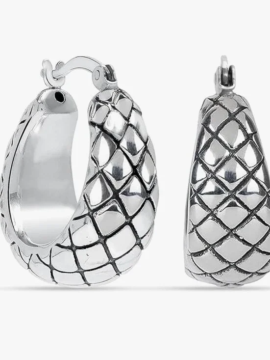 Charmsy NWT 925 Sterling Silver Quilted Thick Hoop Earrings - Brand New ✨