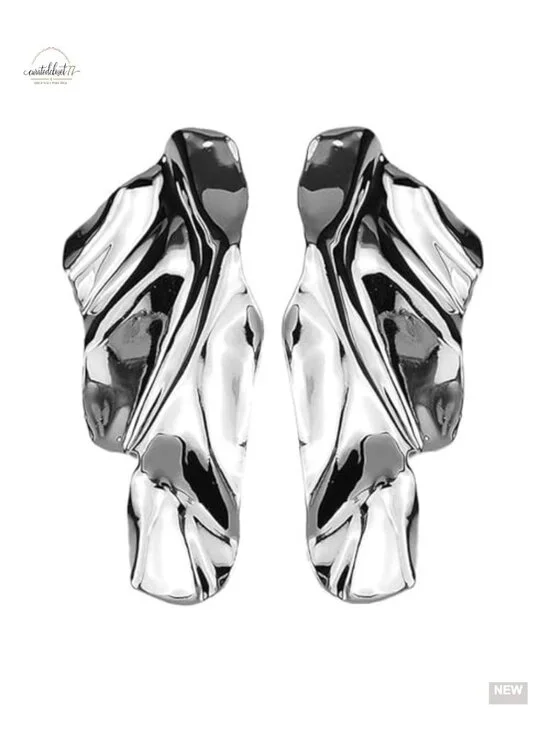 Large Geometric Statement Leaf Dangle Earrings Brass Lever Back Design