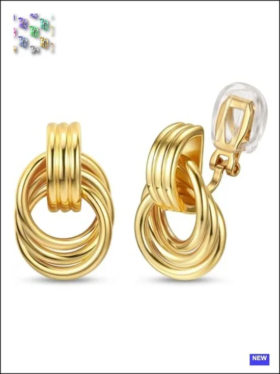 Geometric Statement Clip On Earrings 14K Gold Plated Non Pierced