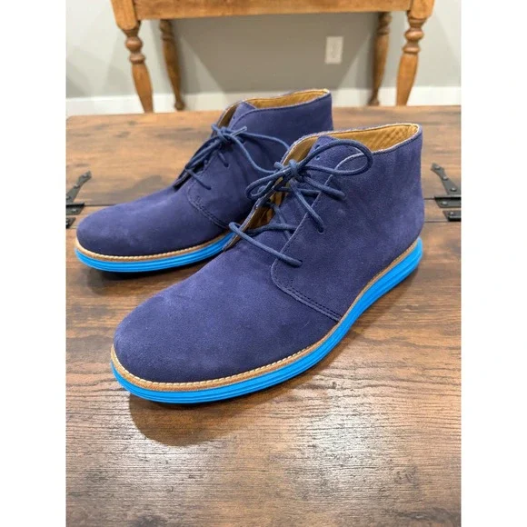 Cole Haan LunarGrand Chukka Boots Mens 10.5 Blue Suede C13627 Desert Preppy