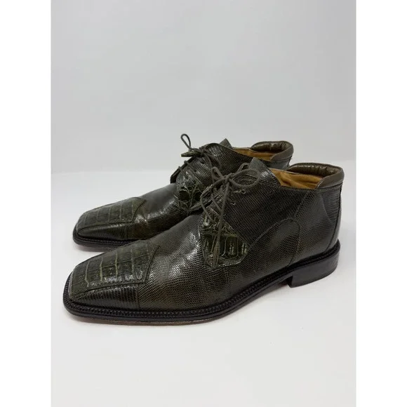 David Eden Rathbun Mens Olive Green Lizard Crocodile Exotic Skin Boots 10.5