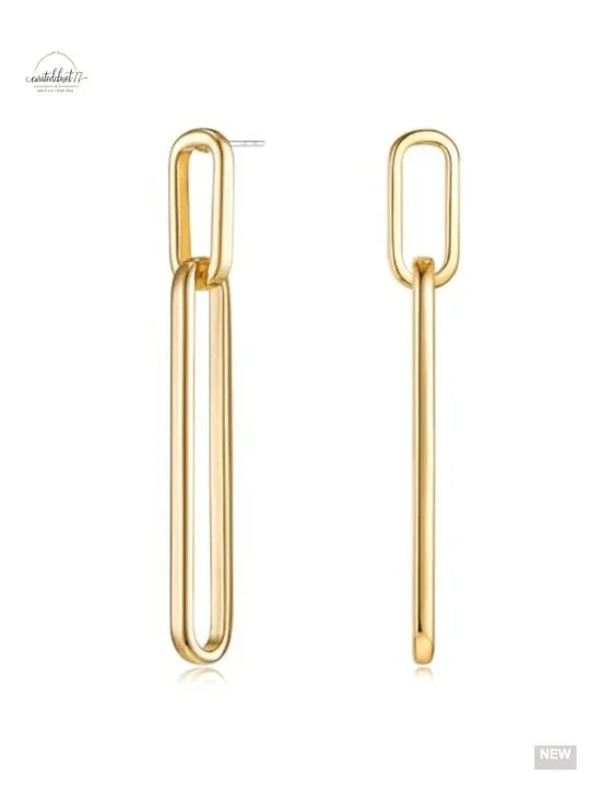 Geometric Link Drop Dangle Earrings Hypoallergenic Brass 14K
