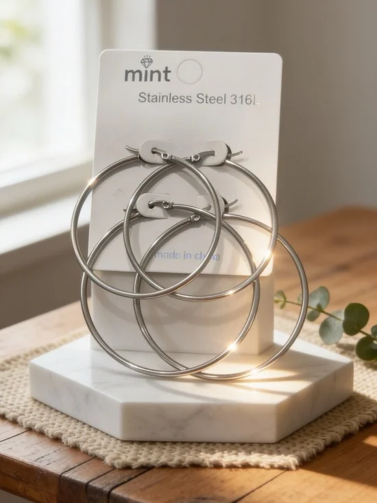 Mint Stainless Steel Hoop Earrings - Silver