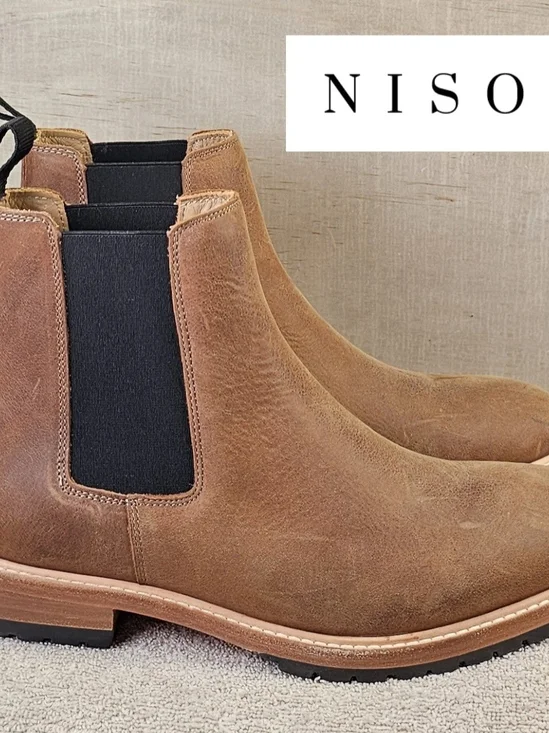 Nisolo Marco Everyday Chelsea Men's Leather Boots Tobacco Brown Size 8.5 NEW