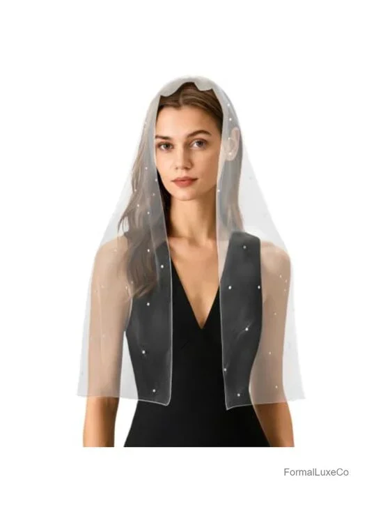 Rectangle Pearl Veil Scarf Shawl Lace Head Covering Wedding Prayer Mantilla