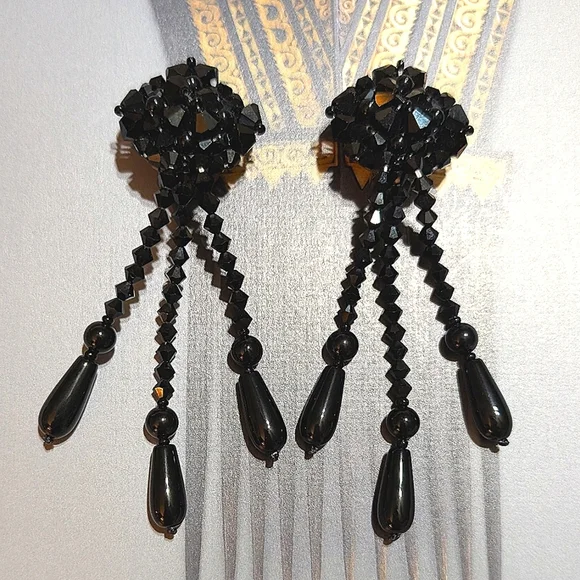 French Jet Vintage Shoulder Brusher Earrings 3.5