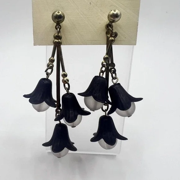 Fairy‎ Floral Bell Dangle Earrings Black