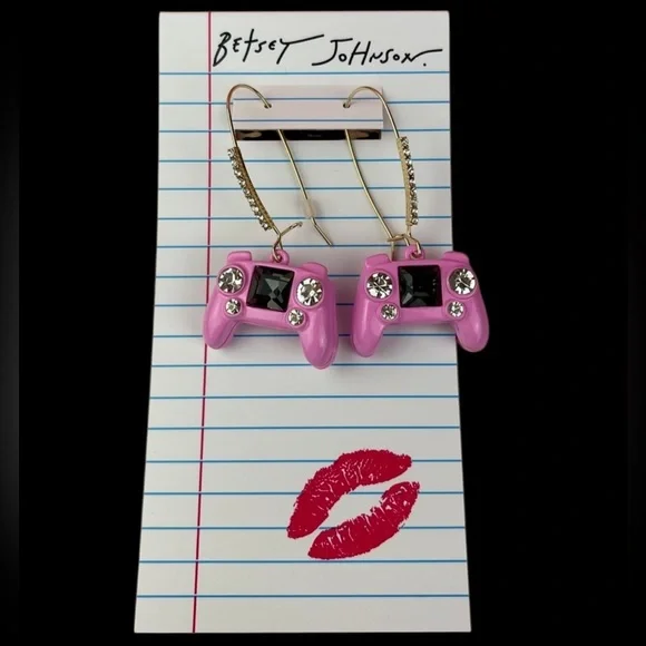 BETSEY JOHNSON 2025 Back to School Pink Video Game Hand Control Earrings NEW NWT