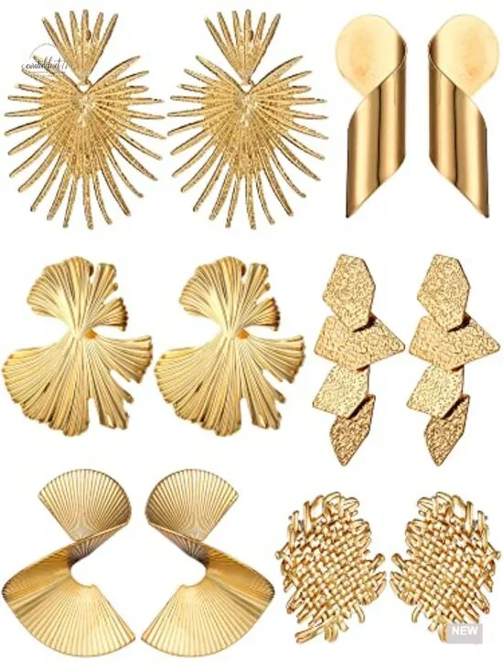 6 Pairs Gold Statement Earrings Set Geometric Woven Leaf Drop Dangle Jewelry