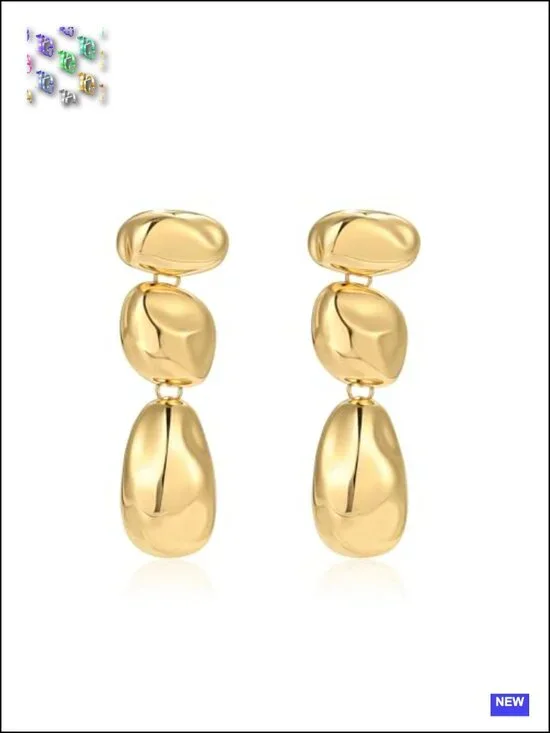 Gold Silver Two Tone Statement Dangle Earrings Stainless Steel Waterproof Non