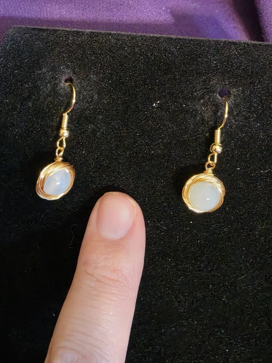 Gold Wire-Wrapped Opal Drop Earrings