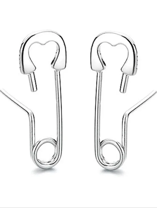 Sterling Silver Heart Safety Pin Earrings - Minimalist Silver Polish
