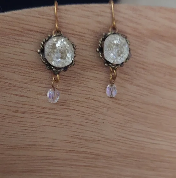 Crystal Cluster Dangle Aurora Borealis Beaded Brass Earrings