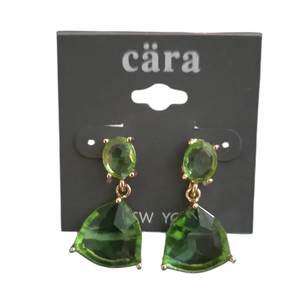 Cara New York Green Glass‎ Stone Droplet Earrings NEW